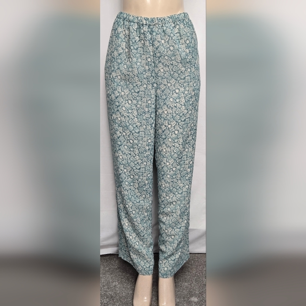 Coldwater Creek L Flowy Airy Slacks Pants Casual Elastic Waist Fully Lined Green
